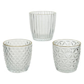 Kitchen Goods Glass Tealight Holder with Gold Edge 7.5cm - Clear (3 Assorted)